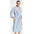 Blue 3D Striped Men's Flannel Long Sleeve Knee Length Robe